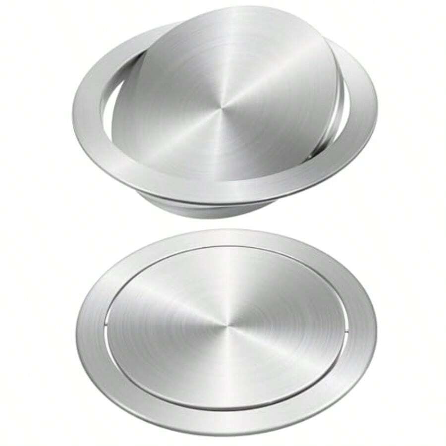 HAWT2 Pieces Trash Can Lid Trash Grommet Embedded Countertop Stainless Steel Round Can Lid Swing Flap Bin Cover For Kitchen Bathroom Office Desktops - Silver - View 1