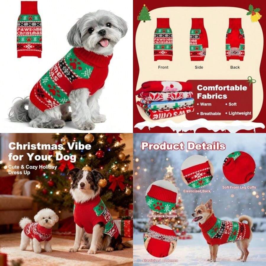 Suéter navideño para perros pequeños, medianos y grandes, machos y hembras. Cuello de punto suave y cálido, para fiestas de invierno. Ropa divertida para cachorros para jugar en interi(Christmas Letters Pequeño) - Multicolor - Ver 1