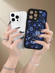 Fashionable Popular Personalized Blue And White Floral Pattern Design Theme Luxury Shockproof Aesthetic Cute Phone Case Lens Protrusion Protection Compatible With For IPhone 17/17Pro/17Pro Max, 16,15,14, 13, 12, 11 Pro/Pro Max/Plus And Series,And Compatible With For Galaxy S/A Series Gift For Easter Day, Christmas Halloween Decoration/Gift For Birthday, Girlfriend, Boyfriend, Friend Or Yourself. - Black - View 2