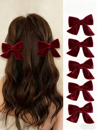 1/5 st sammetshårspännen med rosett, eleganta håraccessoarer, lämpliga för vardagsbruk, jul, alla hjärtans dag och andra tillfällen, hårspännen för kvinnor med fjärilar, hårband för vinterfest, klospännen, hårnålar