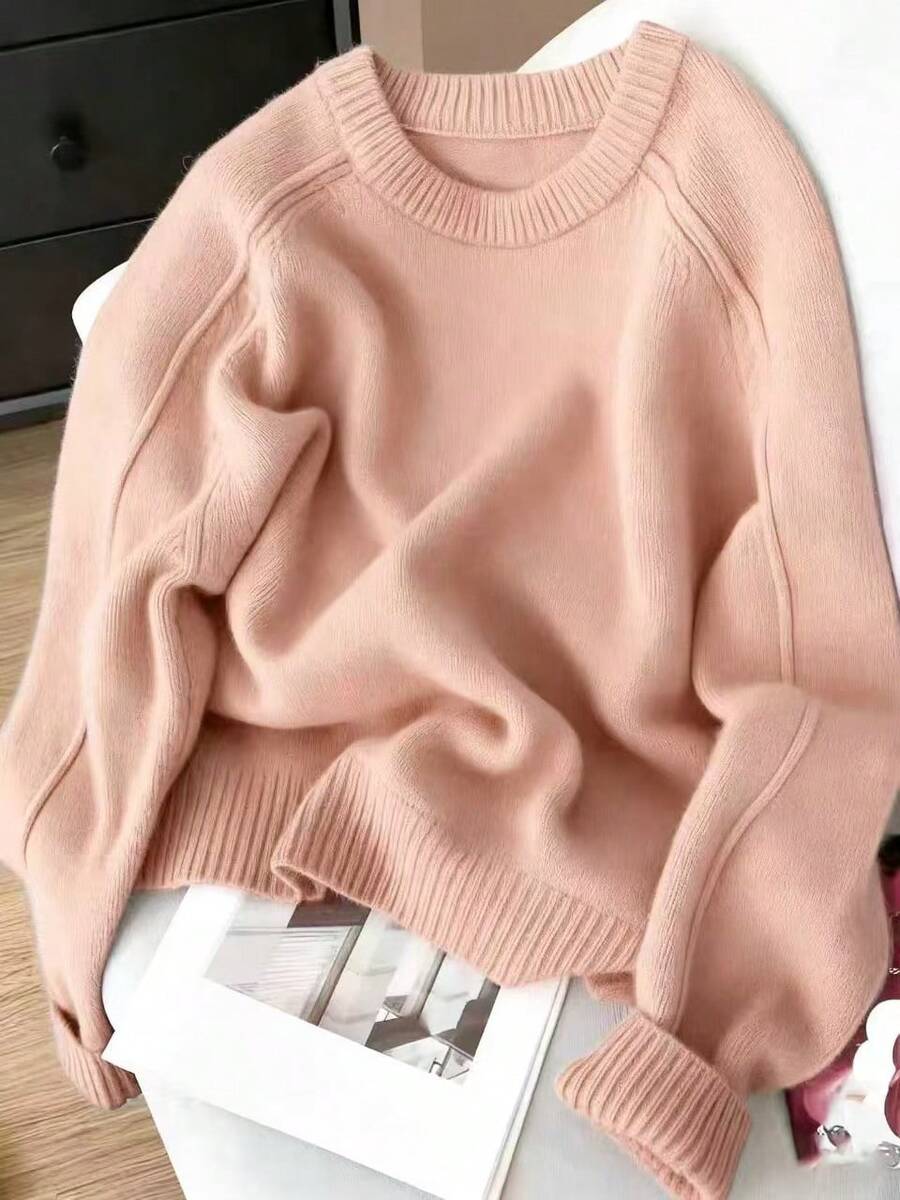 Women's Solid Color Raglan Sleeve Casual Soft & Cozy Knit Sweater, Autumn/Winter - Dusty Pink - View 1