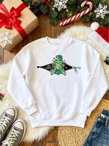 Sudadera para Mujer con Estampado de Monstruo Verde y Cremallera, Diseño Kawaii, Ideal para Uso Cotidiano, Regalo para Amantes del Arte Pop, Confortable y Stylish, Suave Algodón, Para Mujeres Fashionistas - Blanco - Ver 3