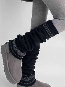 1双日式风格女士加厚雪花针织腿套，适合秋冬季穿着 - 彩色 - 查看 18