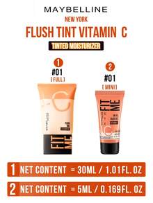 FIT ME FLUSH TINT 2X VITAMIN C #01 PORCELAIN WHITE 5/30ml, Double Vitamin C² Double Brightening, 8-Dimensional Skin Improvement, Triple Essence Infused (Hyaluronic Acid. Results, 3-Step Easy Application (Warm-Press-Pat) for Bright Fair Skin, Ideal for Daily Hydrating & Radiance Boost, Essential Item for Daily Skin Caring and Makeup Use - 美寶蓮早C管素顏霜 01 - 查看 5