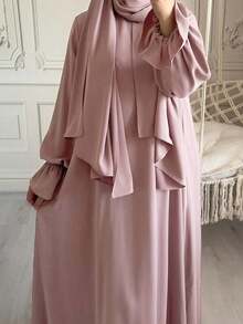1pc Nida Fabric Scarf Attached Abaya Khimar, Suitable For Women's Daily Wear And Prayer, All Season