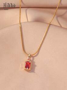 Hihho 1pc Luxurious & Chic Jewelry, Suitable For Various Styles And Occasions. The Red Style Is Perfect For Creating A Unique Look, The Pink Style Matches A Gentle Outfit, The Transparent Style Is Suitable For Daily Commuting, And The Yellow Style Adds Vibrancy To Your Outfit. Colorful Luxurious Jewelry Presents A Bright And Energetic Style That Is Classic And Versatile. - Square Zirconia - View 9