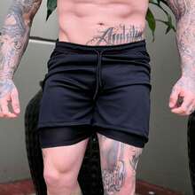Kit Of 2 Men's 2-In-1 UV Sports Shorts, DryFit, For Gym, Training, Running, Cycling - KIT 2 Black - View 3