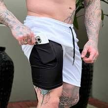 Kit Of 2 Men's 2-In-1 UV Sports Shorts, DryFit, For Gym, Training, Running, Cycling - KIT 2 BLACK aND WHITE - View 2