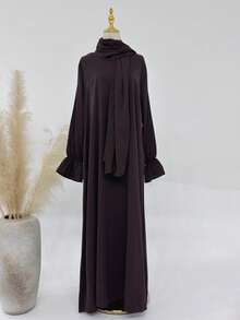 1pc Nida Fabric Scarf Attached Abaya Khimar, Suitable For Women's Daily Wear And Prayer, All Season