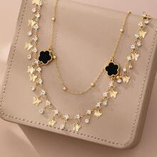 1pc European & American Style Metal Five-Leaf Clover Waist Chain With Butterfly Tassel For Women - Gold - View 2