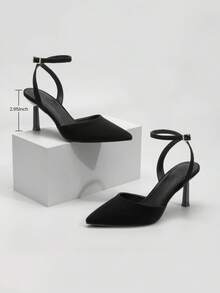 Athlefit Elegant Women's Dress Pumps Closed Pointe Toe High Stiletto Heel Ankle Strap Shoes For Wedding Party Evening Occasions - 黑色磨砂皮 - 查看 2