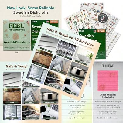 Swedish Dishcloths For Kitchen 5 Pack Vintage Kitchen Reusable Paper Towels Washable Swedish Dish Towels Non-Scratch Cellulose Sponge Cloths No Odor  Cleaning ClothsCreative Handicrafts, Artistic Creations