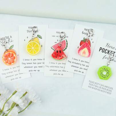 1pc/5pcs Realistic Fruit Keychain With Pocket, Resin Watermelon, Strawberry, Lemon, Grapefruit, Kiwi Pendant, Decoration For Women Bags, Birthday Gift For Family And Friends, Unique Gift, Daily Gift Gifts For Mother, Father, Graduation, And Teacher