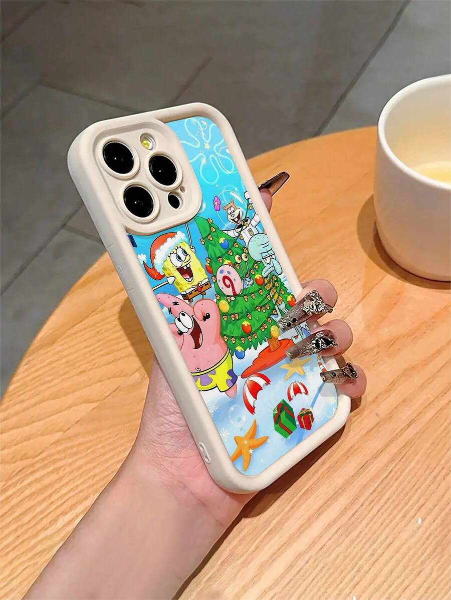 1 Ốp lưng điện thoại chống sốc họa tiết cây thông Noel hình SpongeBob dễ thương, hoạt hình, tương thích với Samsung/ 17/16/15/14/13/12/11 Pro Max/12 Pro/14 Plus - Nhiều màu - Xem 1