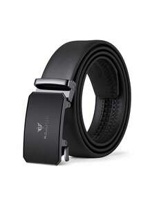 WilliamPOLO Genuine Leather Belt For Men, Casual Waist Belt, 3.5cm Width, Adjustable Automatic Buckle, Can Be Trimmed To Fit