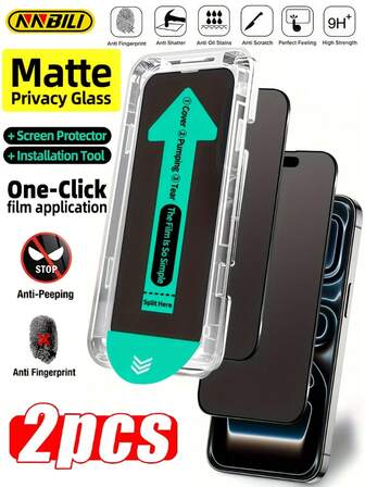 2 piezas Protector de pantalla de privacidad mate con kit de instalación automática compatible con iPhone 17/17Air/17Pro/17Pro Max/16/16E/16Pro/16Plus/16 Pro Max/15 Pro/15/14 Pro Max/14/13 Mini/12Mini/11 Pro Max XS Max, Protector de pantalla de vidrio templado mate 9H, a prueba de arañazos, antihuellas, compatible con funda, compatible con la Isla Dinámica, accesorio para teléfono, resistente a caídas, antidesintegración