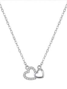 Minimalist Interlocking Heart Pendant Necklace, Jewelry Gift For Women - Silver - View 10