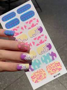 2片/套全覆盖防水美甲贴，多种款式可选，情人节爱心豹纹元素装饰美甲贴纸，适合日常女性使用。 - 彩色 - 查看 2
