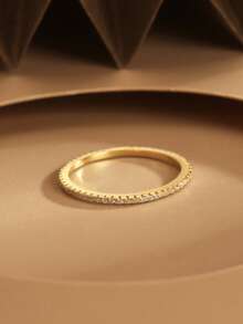 1pc S925 Sterling Silver Ring, Personalized Minimalist Design With Pave Cubic Zirconia, Pink Gold-Plated, Women Jewelry Gift, Cross-Border Premium Luxury, Fashion & Sleek Seasonal Offer - Gold - View 4