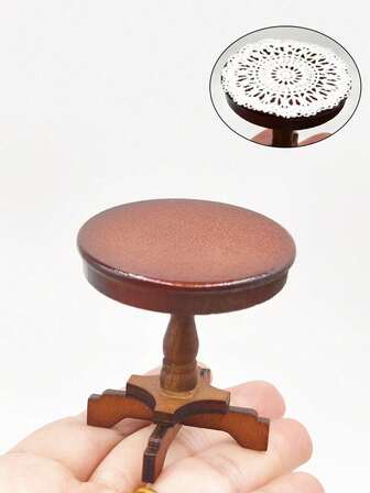 1/2pcs Handmade 1:12 Scale Mini Wooden Round Table With Lace Tablecloth, Suitable For Indoor/Outdoor Doll House Furniture, Anime Theme, Great For Christmas, Halloween, Easter, Thanksgiving - Versatile Table For Various Rooms (Handmade, Minor Unevenness On Surface Is Normal)