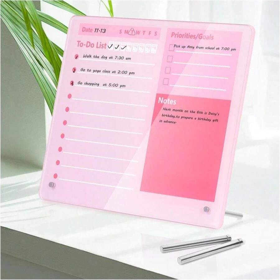 Desktop Thick Acrylic Dry Erase Board To Do Planning Board, 12" X 10", Desktop White Board With Stand, Frameless Purple Dry Erase White Board For Office_Home_School - ColorB - 查看 1