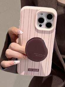 GUCADI 1件装竖条纹图案 + 咖啡豆收纳盒 高端复古棕色收纳盒礼品，防摔，兼容 16/15/14/13/12系列手机壳 - 粉色 - 查看 1