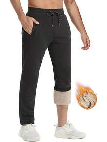 Men's Winter Pants Warm Sherpa Lined Sweatpants Heavyweight Thermal Lounge Athletic Track Joggers - 深灰色石楠花 - 查看 2