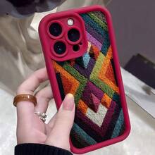 Cubierta de teléfono con textura de tejido multicolor diseño geométrico abstracto para uso diario y estilo bohemio - Burdeos - Ver 6