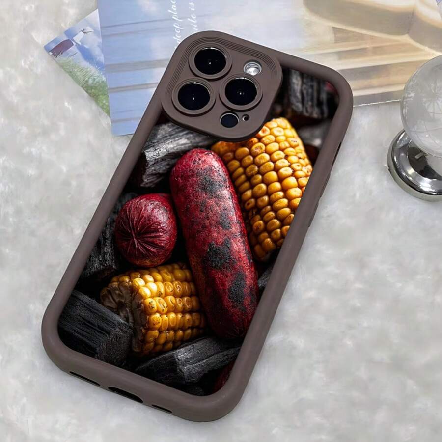 Black Corn And Pumpkin Design Phone Case For IPhone 14 Pro Max, Rustic Style, Kitchen Decor - Coffee Brown - View 1
