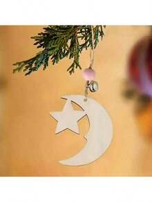 10pcs Wooden Hollow Star & Moon Shaped Crafts, Ramadan Hanging Decor, Holiday Celebration Decorative Ornaments - Wood Color - View 3