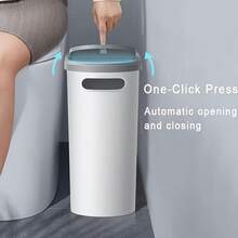 Bathroom Trash Can, Home Creative Open Trash Can With Lid, Lidded Push Down Bathroom Trash Can With Built-In Handle, Easy To Clean, Rust Proof, Space Saving Design, Essential Cleaning Supplies For Home, Easy To Use Clean Home Bathroom Decoration Bathroom Storage, - Một - Xem 3