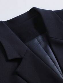 Fashionable Casual Women's Suit Set, High-Quality Loose Blazer & Pleated Skirt Professional Outfit, 2 Pieces Set - Dark Blue - View 9