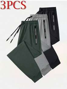 3pcs Men's Elastic Waist Drawstring Thin Sports Pants, Breathable Casual Sweatpants - Multicolor - View 2