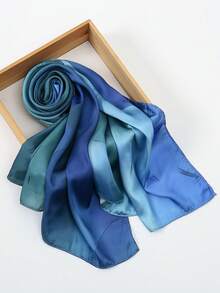 1 Stück Damen Boho Aquarell Satin Muster Kopftuch, Sonnenschutz Kopfbedeckung, elegantes vielseitiges Tuch Schal geeignet für den täglichen Gebrauch, Strand, Urlaub - Blau Grün - Übersicht 13