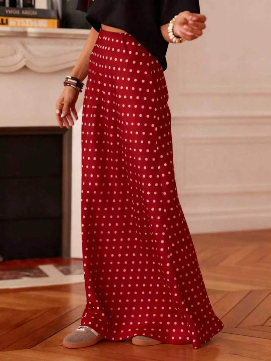 Women's Casual Polka Dot A-Line Maxi Dress, Made Of Non-Stretch Woven Fabric, Suitable For Everyday Wear - Red - View 1