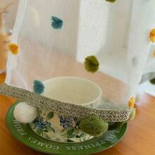 1片波西米亚风彩色绒球薄纱窗帘，法式蕾丝花边，适用于厨房、浴室、卧室、入户门、家居装饰，杆袋式设计，安装简便。 - 彩色 - 查看 6