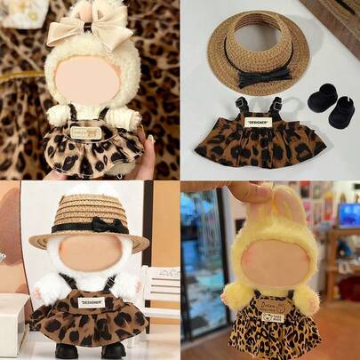 Clothes For Labubu 17cm Dolls Outfit Accessories Clothing Lovely Gift Cute Hat Skirt Clothes Suit,Doll Leopard Print Accessories,Cloth Doll Costumes,Suitable For 1st/2nd/3rd Generation Doll,Birthday/Holiday/Christmas Present(No Doll)