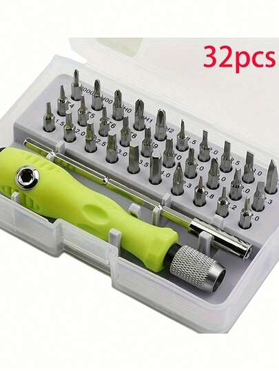 32pcs Precision Screwdriver Set - Mini Magnetic /Flat Head Screwdrivers With Portable Storage Box, Lightweight CR-V Steel, Suitable For Car/Furniture/Smartphone/Camera/Small Electronics Repair, Essential Home & Professional DIY Tool Kit