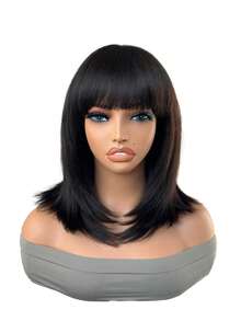 18 Inch Straight Synthetic Wig With Bangs Bob Wig Heat Resistant Perfect For Daily Wear Cosplay And Parties - Multicolor - View 9