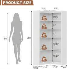 Estante de la esquina de 5 niveles, Estante de la esquina de la granja de 71.8 pulgadas, Estante de libros grande en forma de L, Estante de pantalla para estantes pesados, Estantes con almacenamiento - Blanco - Ver 2