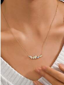 1pc S925 Sterling Silver Geometric Pearl & Zirconia Decor Necklace For Women, Elegant Design - one-size - View 2