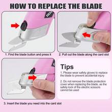 Precision Electric Fabric Scissors - USB Rechargeable, Multipurpose Handheld Cutter Suitable For Clothing, Cardboard, Carpet And Faux Leather Tools - Pink - View 8