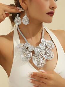 Handmade Exaggerated Multi-Layer Aluminum Wire Woven Bohemian European And American Middle Eastern European Korean Version Evening Party Holiday Women's Chain Necklace Earrings With Artificial Crystals