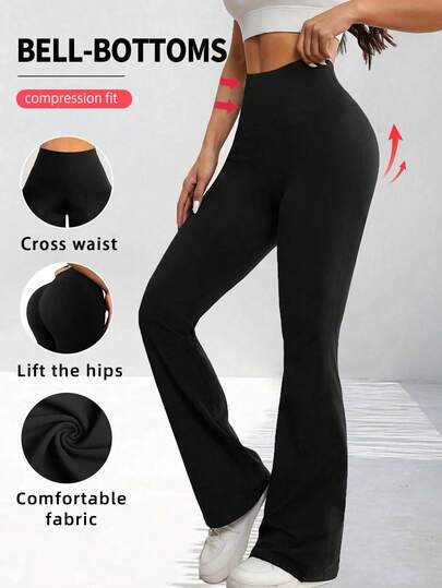 Women's Black Flare Pants, Casual Yoga Pants, Back To School Season, Autumn Women's Clothing, Pants, Sweatpants, Women's Full Length Trousers Spring