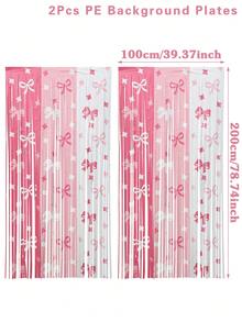 1/2/4pcs Pink & White Metallic Ribbon Curtain, Pink Bow Decor For Birthday Party Background, Wedding Decoration, Princess Party, Baby Shower, Photography Backdrop, Birthday Party Supplies, Stage Backdrop, Party Decorations - Bow Theme - View 14