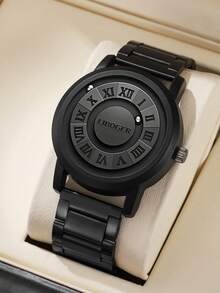 1pc Classic Fashion Roman Numeral Dial Quartz Wrist Watch, Stylish Business Gift For Men (Watch Only, No Box) - Black - View 1