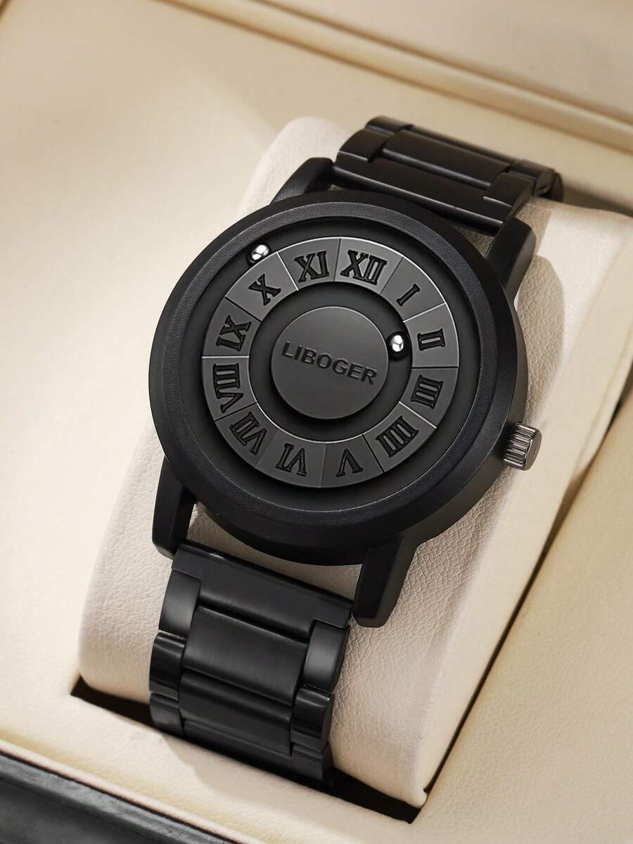 1pc Classic Fashion Roman Numeral Dial Quartz Wrist Watch, Stylish Business Gift For Men (Watch Only, No Box) - Black - View 1