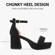 High Heels For Kids Sandals Big Girls Dress Shoes Flower Girl Shoes For Wedding Party Pageant Round Open Toe Ankle Strap Dress Sandals Platform Heels Chunky Pumps For Little Big Kids - 牛巴革黑色 - 查看 3