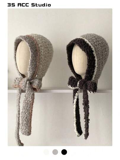 Soft Fluffy Warm Knitted Beanie Hat For Women, Retro Color Block Knit Hat With Ear Muffs, Autumn/Winter Knit Cap For Men & Women, Braided Ear Muff Beanie, Color Block Beanie, Cold Winter Hat