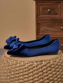 WHDXY 女士平底鞋，蝴蝶结装饰，简约设计，舒适透气，秋季新品，藏蓝色，适合日常出行、约会和休闲场合